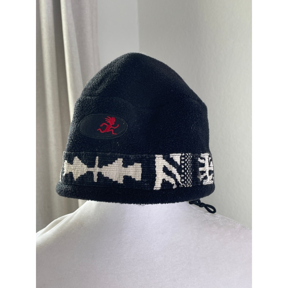 Shred Alert Fleece Beanie Mens OS Black Excellent Vintage Aztec Drawstring Hat